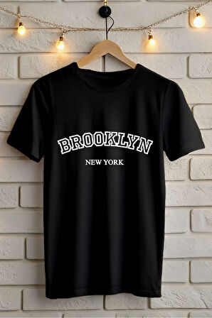 BROOKLYN BASKILI BİSİKLET YAKA KISA KOLLU UNISEX TİŞÖRT