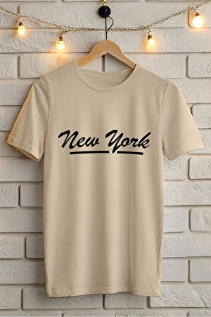 NEW YORK BASKILI BİSİKLET YAKA KISA KOLLU UNISEX TİŞÖRT