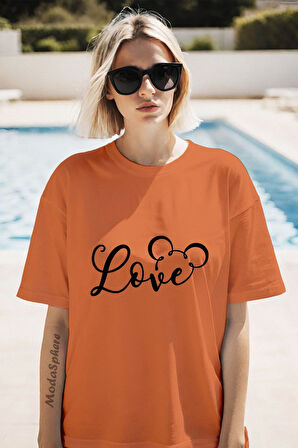 LOVE BASKILI BİSİKLET YAKA KISA KOLLU UNISEX TİŞÖRT