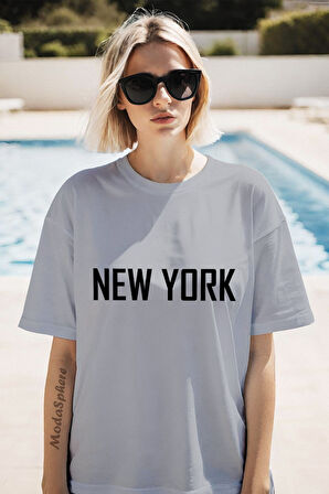 NY BASKILI BİSİKLET YAKA KISA KOLLU UNISEX TİŞÖRT