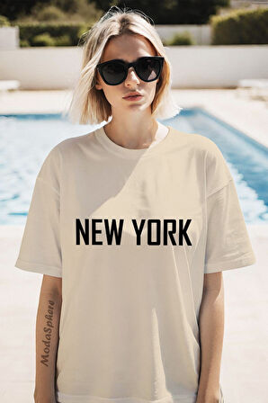 NY BASKILI BİSİKLET YAKA KISA KOLLU UNISEX TİŞÖRT