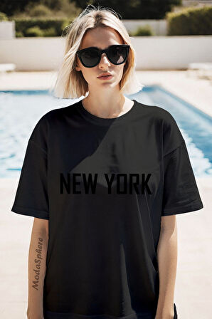 NY BASKILI BİSİKLET YAKA KISA KOLLU UNISEX TİŞÖRT
