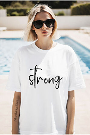 STRONG BASKILI BİSİKLET YAKA KISA KOLLU UNISEX TİŞÖRT