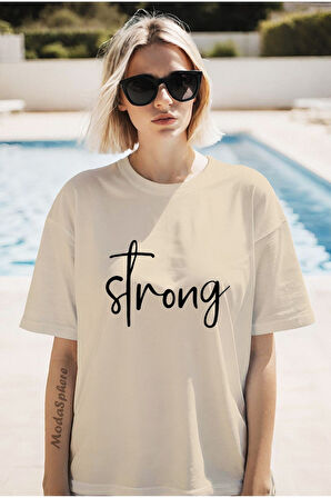 STRONG BASKILI BİSİKLET YAKA KISA KOLLU UNISEX TİŞÖRT