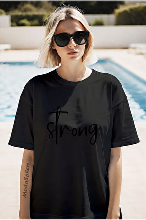 STRONG BASKILI BİSİKLET YAKA KISA KOLLU UNISEX TİŞÖRT