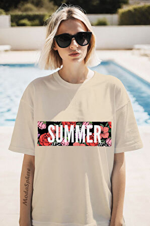 SUMMER BASKILI BİSİKLET YAKA KISA KOLLU UNISEX TİŞÖRT