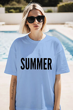 SUMMER YAZISI BASKILI BİSİKLET YAKA KISA KOLLU UNISEX TİŞÖRT