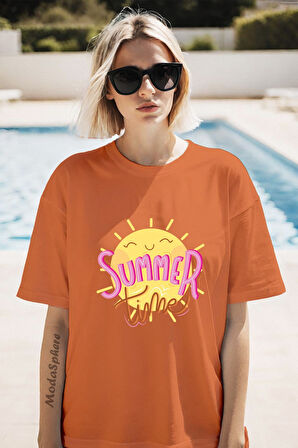 SUMMER TIME BASKILI BİSİKLET YAKA KISA KOLLU UNISEX TİŞÖRT