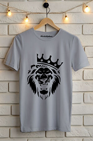SİYAH ASLAN BASKILI BİSİKLET YAKA KISA KOLLU UNISEX TİŞÖRT