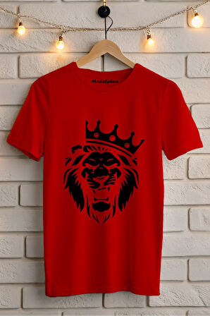 SİYAH ASLAN BASKILI BİSİKLET YAKA KISA KOLLU UNISEX TİŞÖRT