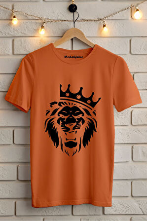 SİYAH ASLAN BASKILI BİSİKLET YAKA KISA KOLLU UNISEX TİŞÖRT