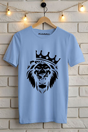 SİYAH ASLAN BASKILI BİSİKLET YAKA KISA KOLLU UNISEX TİŞÖRT
