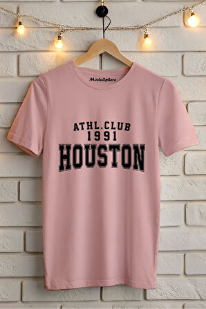 HOUSTON BASKILI BİSİKLET YAKA KISA KOLLU UNISEX TİŞÖRT