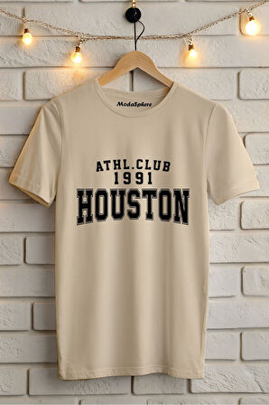 HOUSTON BASKILI BİSİKLET YAKA KISA KOLLU UNISEX TİŞÖRT