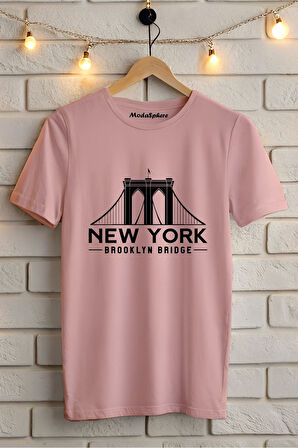NEW YORK KÖPRÜSÜ BASKILI BİSİKLET YAKA KISA KOLLU UNISEX TİŞÖRT