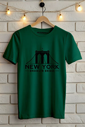 NEW YORK KÖPRÜSÜ BASKILI BİSİKLET YAKA KISA KOLLU UNISEX TİŞÖRT
