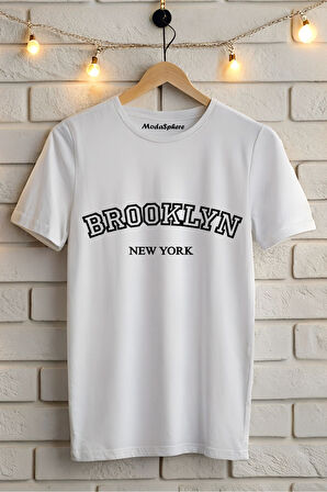SİYAH RENK BROOKLYN BASKILI BİSİKLET YAKA KISA KOLLU UNISEX TİŞÖRT