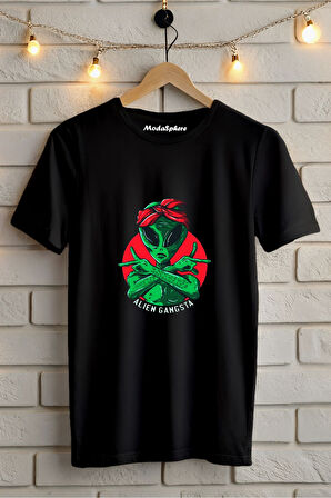 UZAYLI BASKILI BİSİKLET YAKA KISA KOLLU UNISEX TİŞÖRT