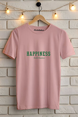 HAPPINESS BASKILI BİSİKLET YAKA KISA KOLLU UNISEX TİŞÖRT