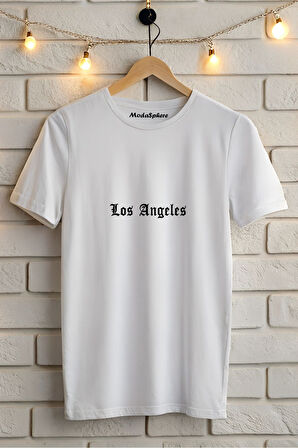 LOS ANGELES BASKILI BİSİKLET YAKA KISA KOLLU UNISEX TİŞÖRT