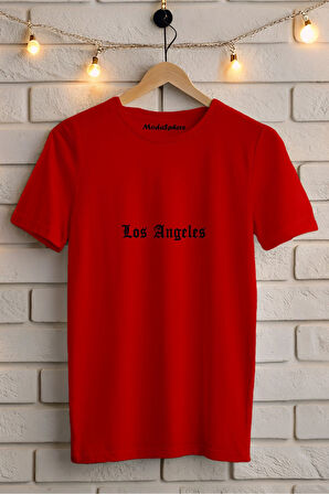 LOS ANGELES BASKILI BİSİKLET YAKA KISA KOLLU UNISEX TİŞÖRT