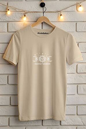 AY VE GÜNEŞ BASKILI BİSİKLET YAKA KISA KOLLU UNISEX TİŞÖRT