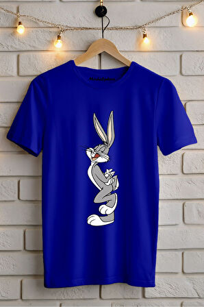 TAVŞANLI BASKILI BİSİKLET YAKA KISA KOLLU UNISEX TİŞÖRT