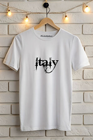 ITALY BASKILI BİSİKLET YAKA KISA KOLLU UNISEX TİŞÖRT