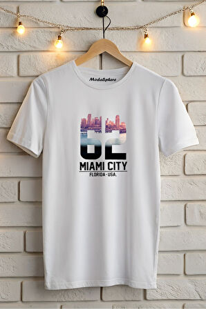 MIAMI CITY BASKILI BİSİKLET YAKA KISA KOLLU UNISEX TİŞÖRT