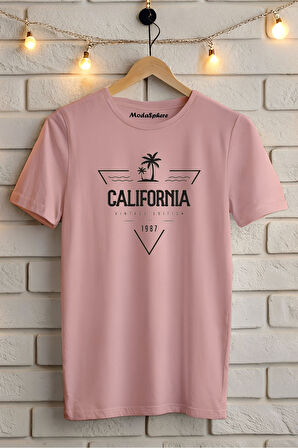 CALIFORNIA BASKILI BİSİKLET YAKA KISA KOLLU UNISEX TİŞÖRT