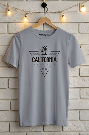 CALIFORNIA BASKILI BİSİKLET YAKA KISA KOLLU UNISEX TİŞÖRT