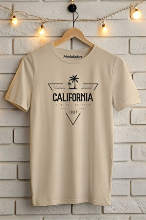 CALIFORNIA BASKILI BİSİKLET YAKA KISA KOLLU UNISEX TİŞÖRT
