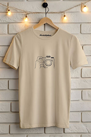 KAMERA BASKILI BİSİKLET YAKA KISA KOLLU UNISEX TİŞÖRT