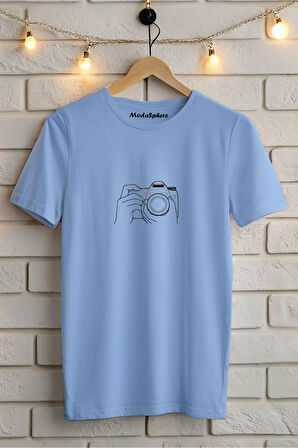 KAMERA BASKILI BİSİKLET YAKA KISA KOLLU UNISEX TİŞÖRT