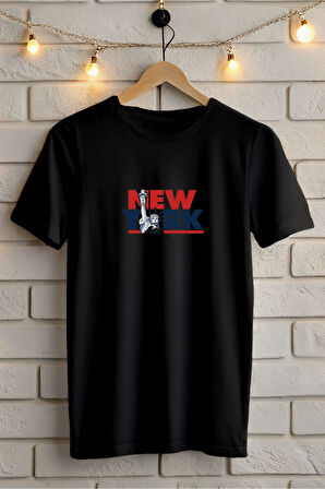 NY BASKILI BİSİKLET YAKA KISA KOLLU UNISEX TİŞÖRT