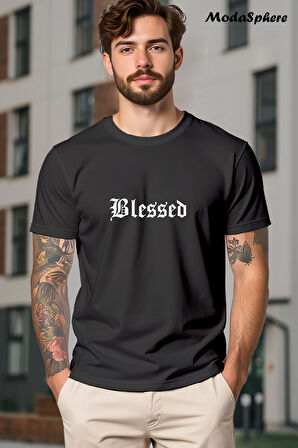 BLESSED Baskılı Unisex Oversize Tişört