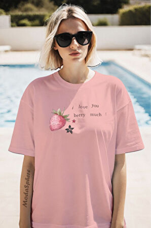 ÇİLEK Baskılı Unisex Oversize Tişört
