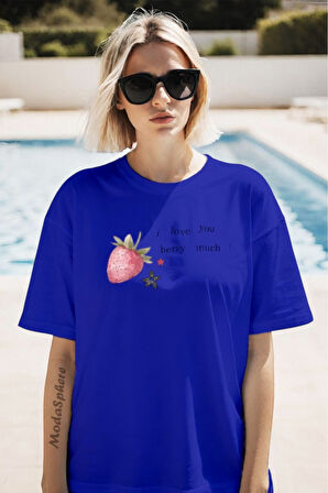 ÇİLEK Baskılı Unisex Oversize Tişört