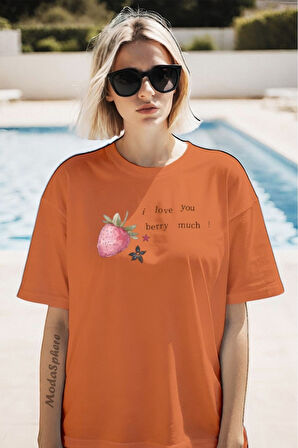 ÇİLEK Baskılı Unisex Oversize Tişört