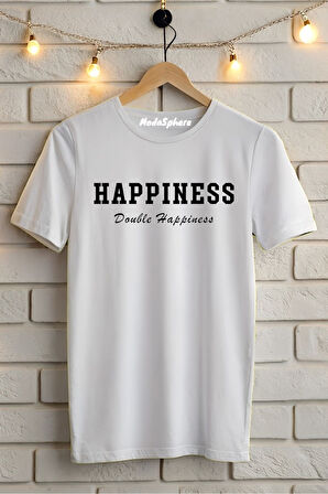 Happiness Baskılı Unisex Oversize Tişört