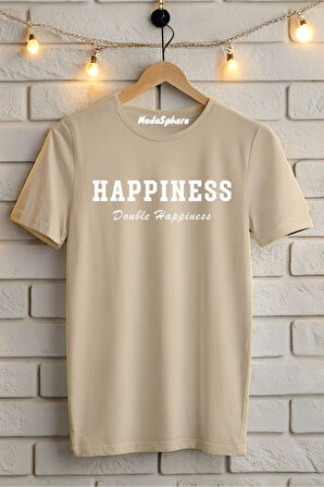 Happiness Baskılı Unisex Oversize Tişört