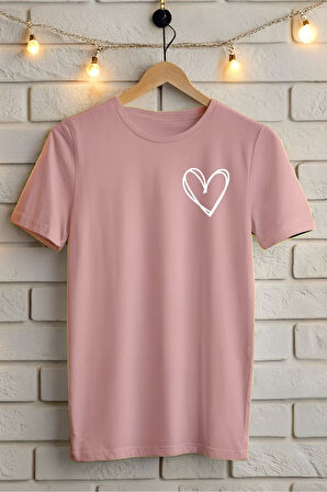 Minimal Kalp Baskılı Unisex Oversize Tişört