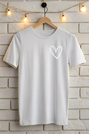 Minimal Kalp Baskılı Unisex Oversize Tişört