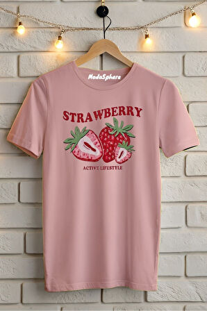 STRAWBERRY Baskılı Unisex Oversize Tişört