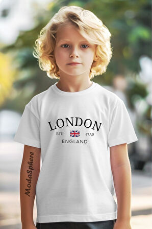 London Baskılı Oversize Çocuk Tişört