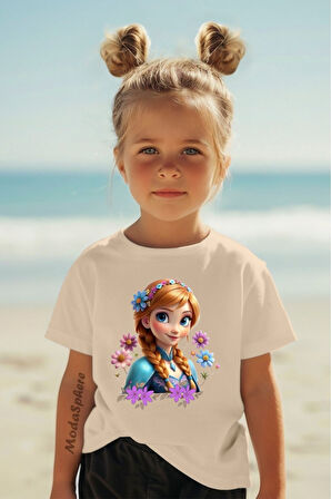 Baskılı Bisiklet Yaka Kısa Kollu Kız Çocuk Tişört