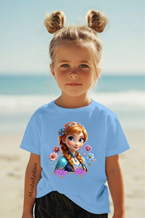 Baskılı Bisiklet Yaka Kısa Kollu Kız Çocuk Tişört