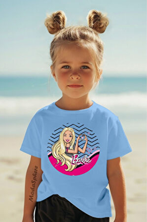 Baskılı Bisiklet Yaka Kısa Kollu Kız Çocuk Tişört