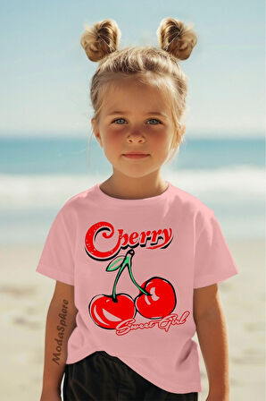 Cherry Baskılı Kız Çocuk Tişört