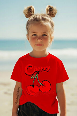 Cherry Baskılı Kız Çocuk Tişört